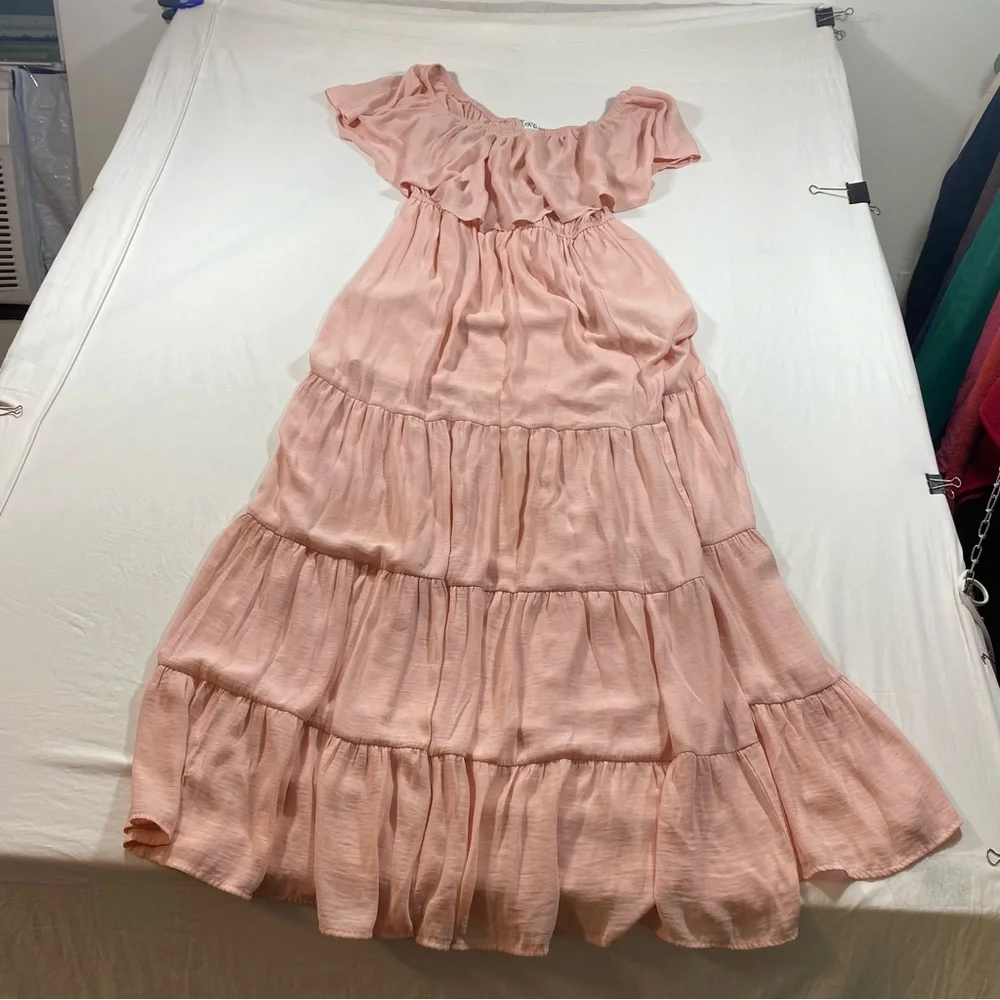 Venus Maxi Pleated Dress Women’s 6 Ruffled pink short sleeve cover up top dress - Picture 3 of 9